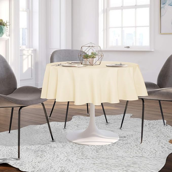 sancua Round Tablecloth - 48 Inch - Water Resistant Spill Proof Washable Polyester Table Cloth Decorative Fabric Table Cover for Dining Buffet Parties, Beige (Fits 30-36 Inch Tables)