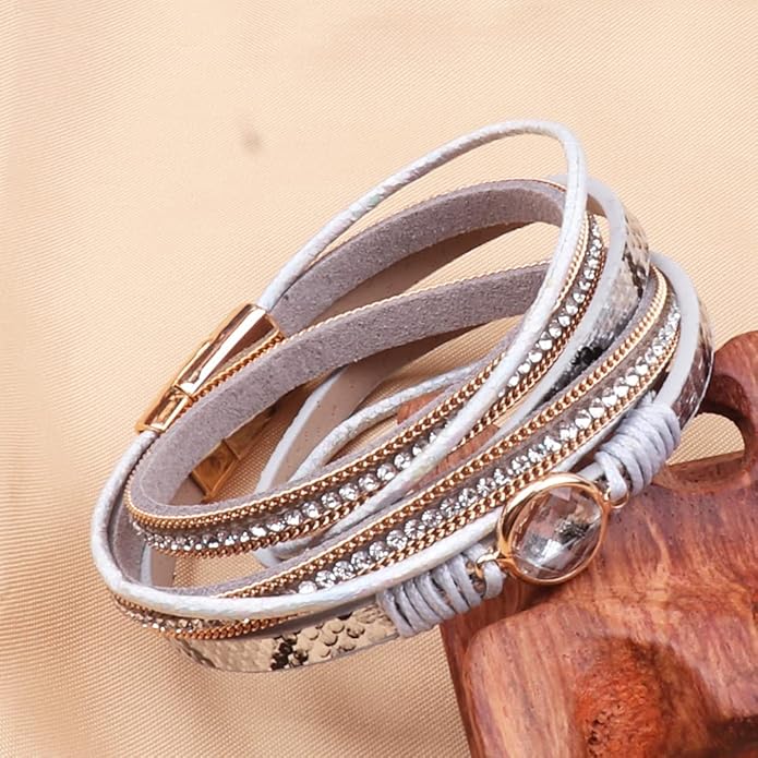 KSQS Tree of Life Leather Multi-Layer Wraps Bracelet,Boho Wide Buckle Wristband Bangle,Braided Cuff Bracelets for Women