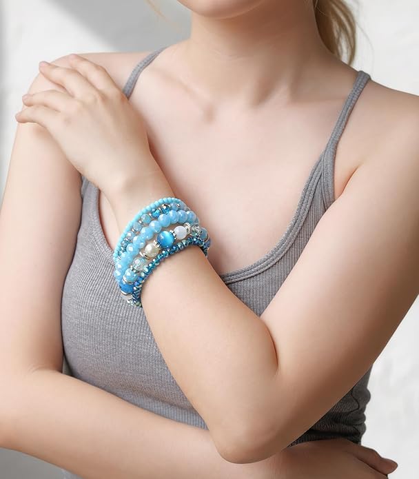 Noessla Beaded Boho Stretch Bracelet Colorful Stackable Crystal Beads Bracelets Trendy Costume Jewelry Mothers Day Gifts for Women