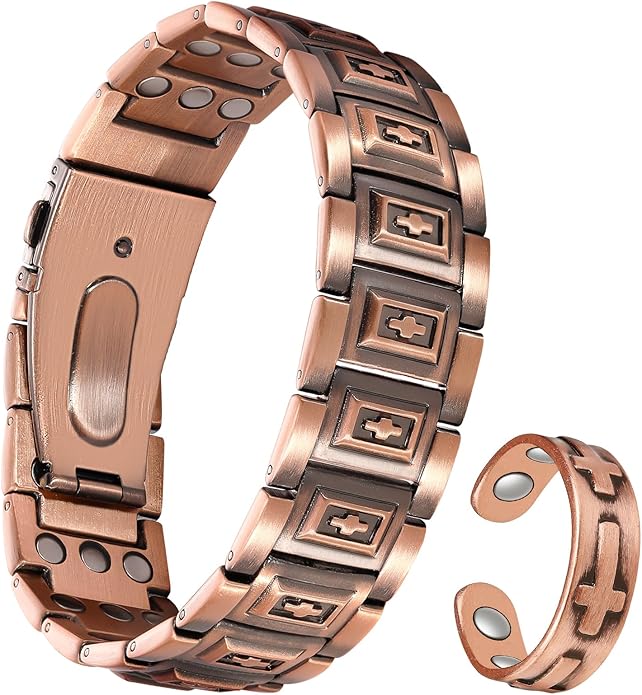Copper Bracelet for Men, 3X Strength Magnetic Copper Bracelets for Men with 3500 Gauss Magnets, Adjustable Length with Sizing Tool