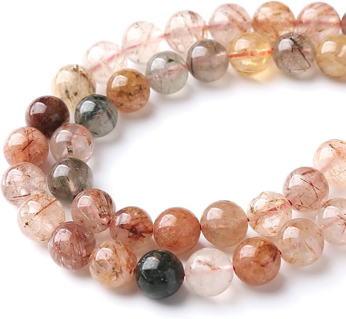 8MM 45PCS Natural Crystal Stone Colorful Rutilated Quartz Beads for Jewelry Making DIY Bracelet