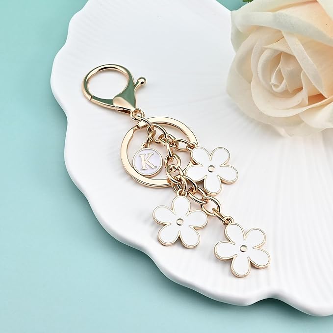OUMILAN Initial Keychain Cute Flower Charms Keyring for Handbag Backpack–Personalized A-Z Letter Jewelry Gift for Women Girls