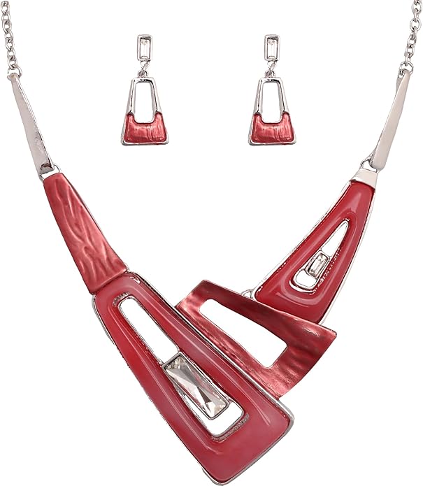 SFE Irregular Enamel Triangle Shape shell Collar Bib Bohemian Boho Statement Necklace Earrings Fashion Costume Jewelry Set for Women