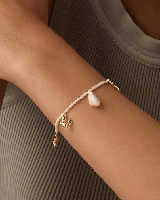 gorjana - Ocean Mini Charm Bracelet 7 1/4" - 18k gold plated brass - Ocean-inspired charm design - Nostalgic summer keepsake - Adjustable chain length, Lobster Closure