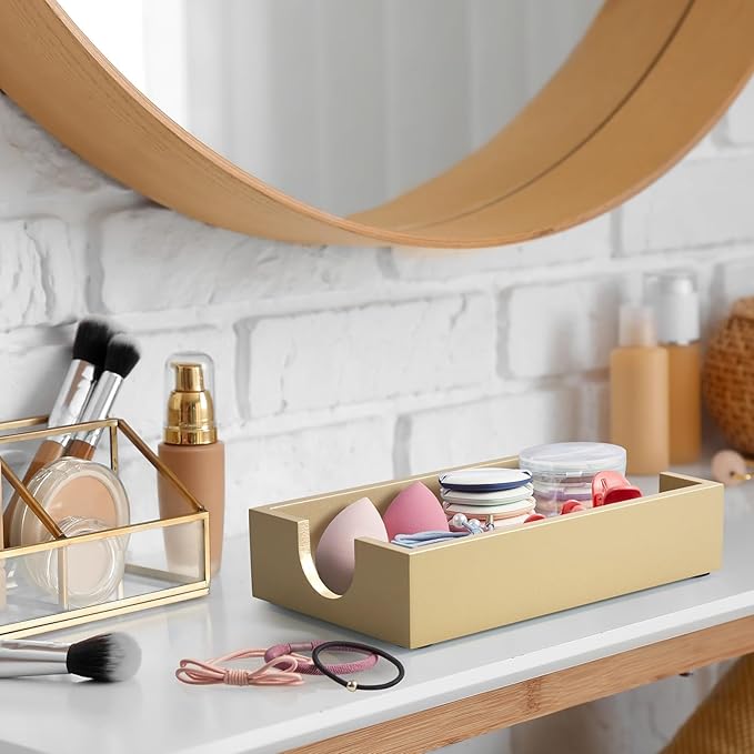 Gold Napkin Holder for Bathroom, Wooden Guest Towel Holder Tray for Bathroom, Disposable Paper Hand Towel Holder for Bathroom Accessories, Dinner Napkin Holder for Kitchen Table Party