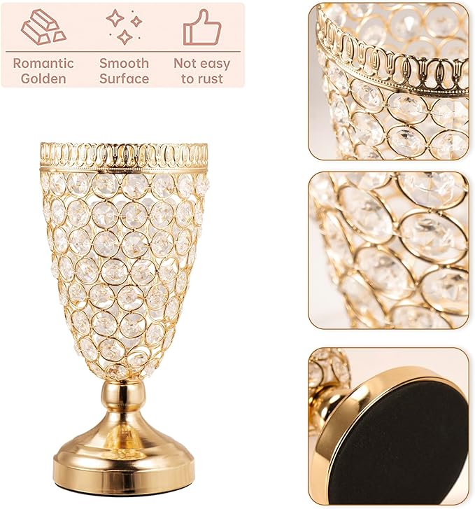 Gold Crystal Trumpet Floral Vase -2 Pcs Centerpieces for Wedding Table, 10.6" Wrought Iron Crystal Vase, Flower Vases for Party Dinner Centerpiece Event, Anniversary Ceremony Birthday Home Decoration