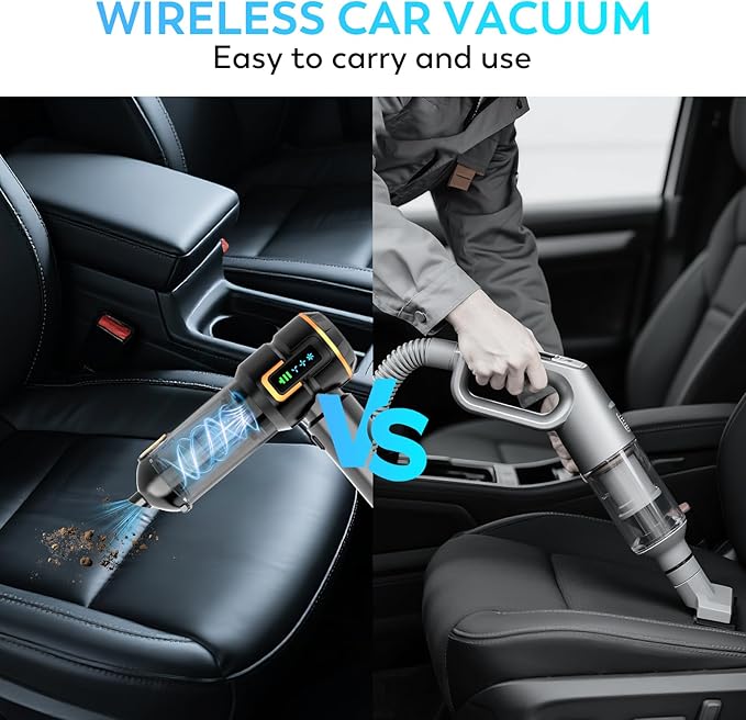 Car Vacuum Cleaner, 22000PA High Power Portable Handheld Car Vacuum & Air Duster, Mini Cordless Vacuum with LED Display, for Home, Office, Camping (Black Golden)