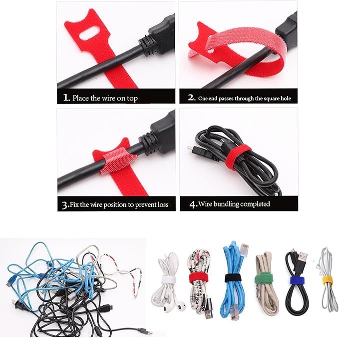 100 Pcs Multicolor Write On Cable Labels & Reusable Fastening Cable Ties Set for Cable Management in Home Office