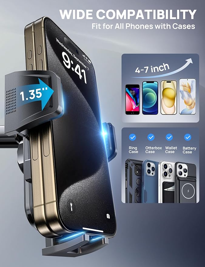 [2025 New] Dashboard Phone Holders for Your Car (+Vent Hook)[Military Grade Stable] Car Cell Phone Holder, Non-Slip Silicone Carbon Fiber Car Phone Mount, Rotatable Suction Cup for All Phone,Purple