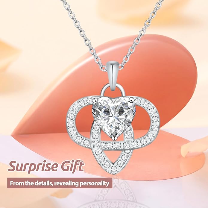 Infinity Necklace for Women, 925 Sterling Silver Heart Necklace with 5A Zircon, White Gold Plated Adjustable Chain, Gift for Valentine's Day, Birthday, Anniversary for Wife, Girlfriend, Mom