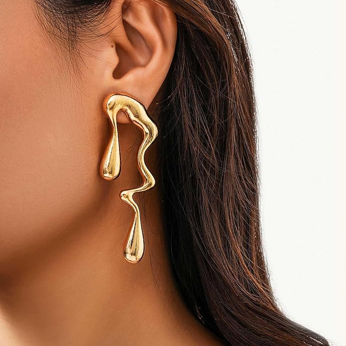 Teardrop Earrings Gold Palated Earrings Large Irregular Geometric Studs Big Lightweight Waterdrop Earrings Jewelry for Women