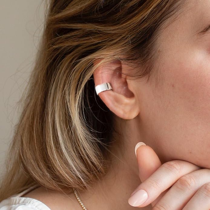 CHIC & ARTSY 925 Sterling Silver Ear Cuffs for Women, Non Piercing Clip On Cartilage Cuffs, Adjustable Fake Conch & Helix Earrings, Gold Plated & Oxidized Various Styles