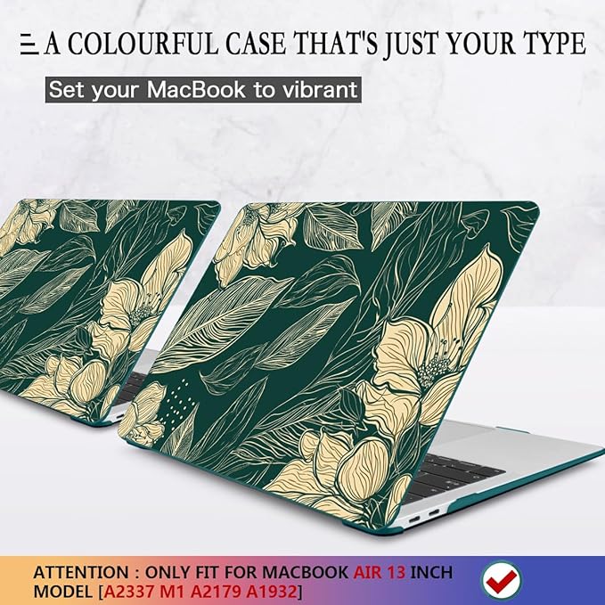 CISSOOK Compatible with MacBook Air 13 inch Case 2022 2021 2020-2018 Release M1 A2337 A2179 A1932 with Touch ID, Plastic Hard Shell Case & Keyboard Cover & Screen Protector, Elegant Floral