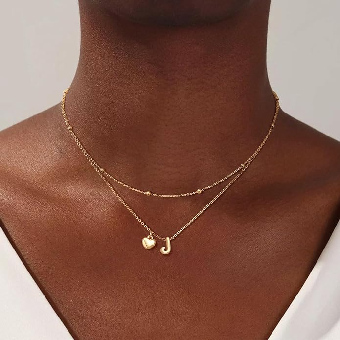 adoyi Valentines Day Gifts for Women Hers Dainty 14K Gold Plated Heart Initial Necklaces Layered Letter A-Z Pendant Necklace Stack Trendy Jewelry Birthday Valentines Day Gifts for Women Jewelry