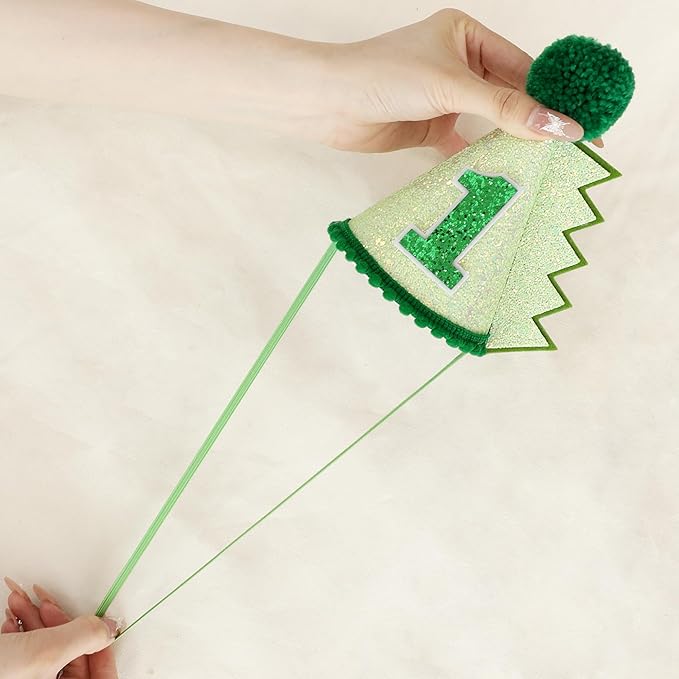 Green Glitter Dinosaur Birthday Cone Hat for 1-5 Years Old Kids Boys Dino Dinousour Birthday Hat Party Decoration