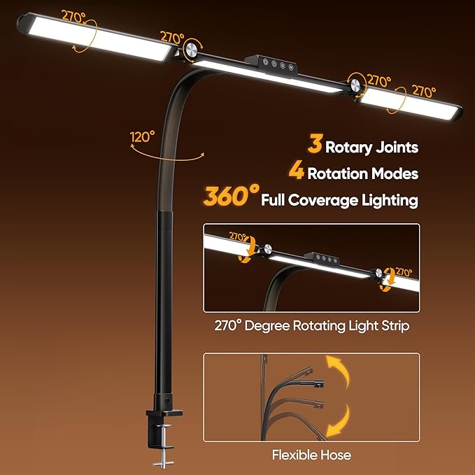 Large Desk Lamps for Home Office, 39.3" Architect Desk Lamp with Clamp, 24W Ultra Bright LED Desk Light Stepless Dimming Eye-Caring Office Desk Lamp for Study Work