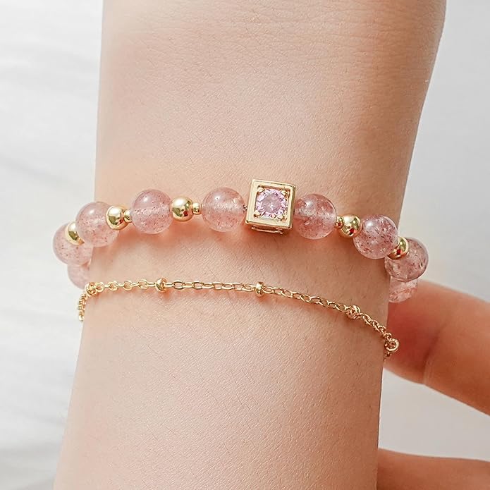 Luxury Handmade Natural Crystal Gemstone Bracelet 14K Gold-Plated Chain,Elegant Unique Jewelry for Women Gift Ready for Her Girlfriend Mother