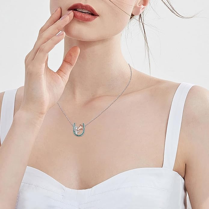 Western Cowboy Necklace 925 Sterling Silver Horseshoe Pendant Western Jewelry Cowgirl Gifts for Women Girlfriend Cowboy Cowgirl
