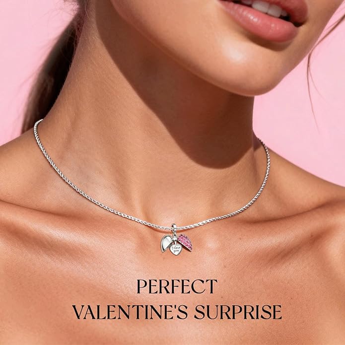 NINGAN “I Love You” Dangle Charm Love Heart Pendant Bead for Women Wife Girlfriend with 5A Cubic Zirconia for Charm Bracelets 925 Sterling Silver