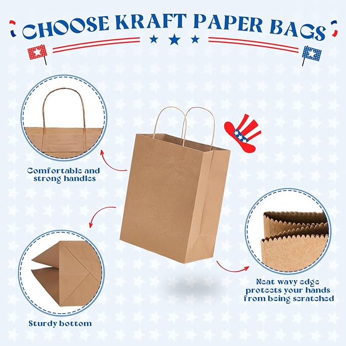 MESHA Gift Paper Bags 300 PACK 8x4.25x10.5'' Brown Medium Shopping Kraft Bags Bulk with Handles Reusable for Business,Grocery,Birthday,Wedding,Kids Party,Favors