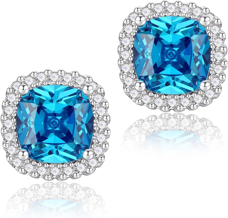 YOMELA Cubic Zirconia Earrings Studs, Halo CZ Birthstone Simulated Diamond Stud Earrings for Women