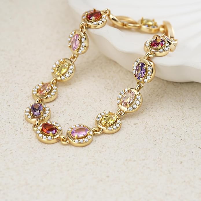Tennis Bracelet for Women 14K Gold Plated Cubic Zirconia Bracelet,Classic Crystal Tennis Bracelet, Rhinestone Delicate Bracelet Gift for Her