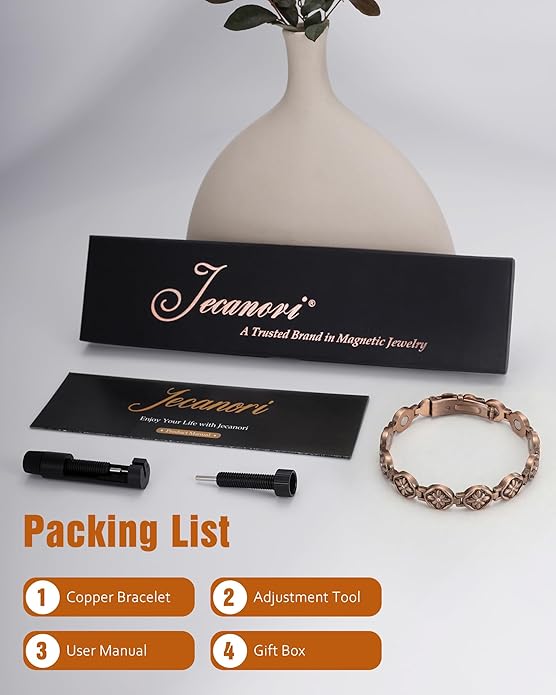 Jecanori Pure Copper Bracelet for Women,Copper Magnetic Bracelet With 3500 Gauss Magnets, Adjustable Jewelry Gift with Sizing Tool