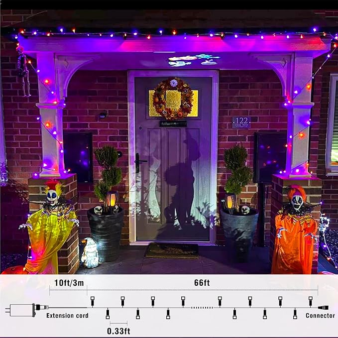 66FT 200 LED Christmas Lights Outdoor, Orange & Purple Christmas String Lights Waterproof with 8 Modes, Connectable Clear Wire Twinkle Light for Indoor Home Tree Xmas Garden Decorations