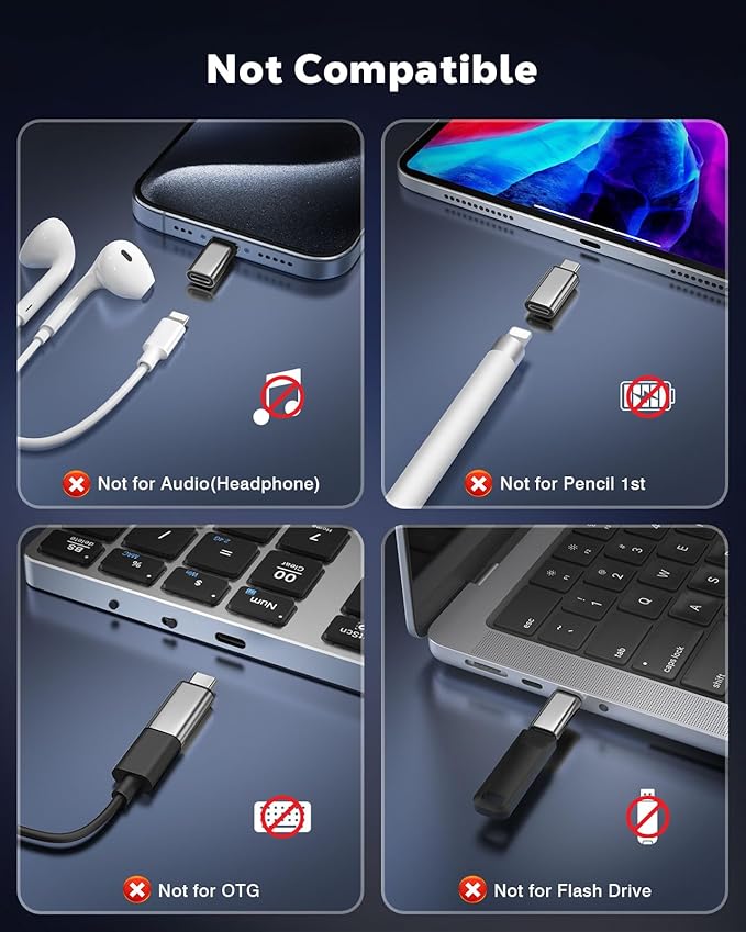 MoKo 4 Pack Lightning Female to USB C Male Adapter,USB-C Lightning Adapter for iPhone Air 17 16 15 Pro Max Plus, iPad Pro/Air, Galaxy,iPhone to USB C Adapter for Data Sync, NOT for Audio/OTG,Silver