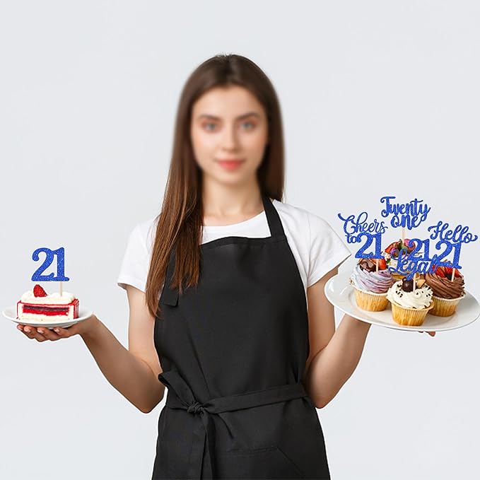 30PCS Happy 21st Birthday Cupcake Toppers Glitter Twenty One Legal 21 Hello 21 Cupcake Picks Cheers to 21 Birthday Decorations for 21st Birthday Anniversary Party Cake Decoration Supplies Blue
