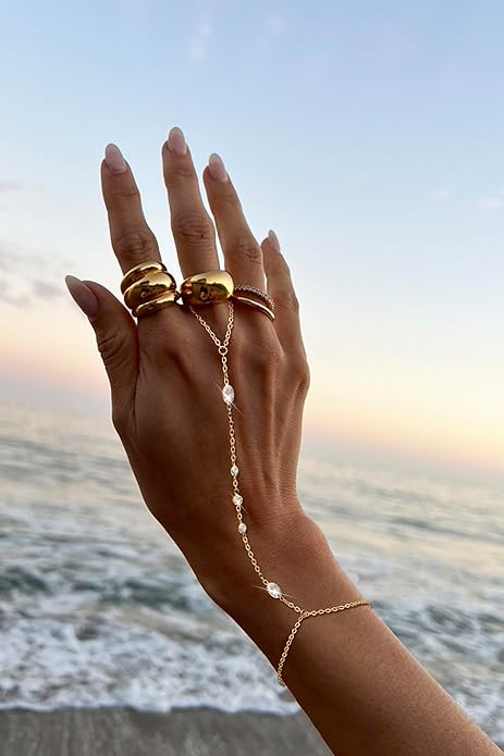 Hand Chain Bracelet for Women: Dainty 14k Gold Silver Plated Ring Chain Bracelets for Women Trendy Jewelry for Wedding Prom Birthday Gifts for Women
