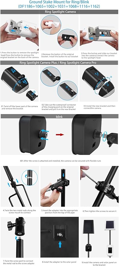 Universal Ground Stake Mount Bracket for Outdoor Security Cameras and Solar Panels, Compatible with Ring, Blink, Eufy, Google Nest, Arlo, Wyze, SimpliSafe, 1/4 Screw Cameras (Black)