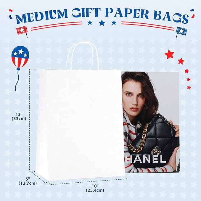 MESHA Gift Paper Bags 300 Pack 10X5X13 Inch White Large Shopping Kraft Bags Bulk with Handles Reusable for Business Grocery Birthday Wedding Kids Party Favors