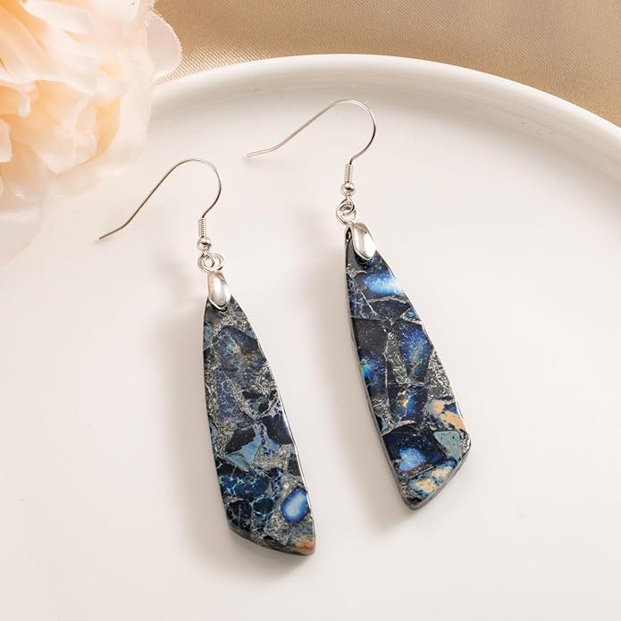 SELOVO Jasper Stone Earrings for Women Trendy Dangle Earrings Fishhook Drop Earrings