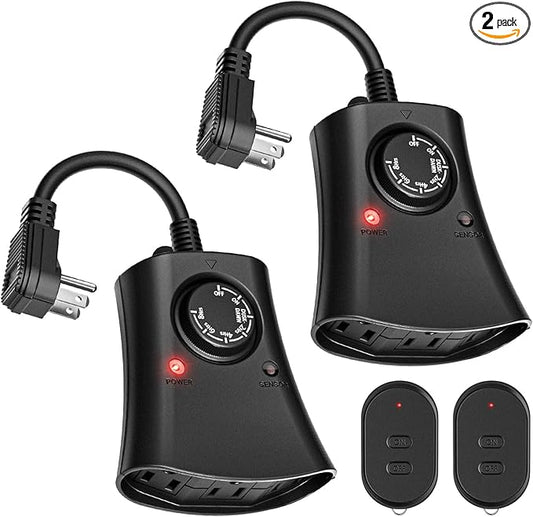 Lights Plug Timer Outdoor, Dusk to Dawn Electrical Timer Switch with Remote, Waterproof 3 Grounded Electrical Outlets for Halloween Christmas, 2PCS