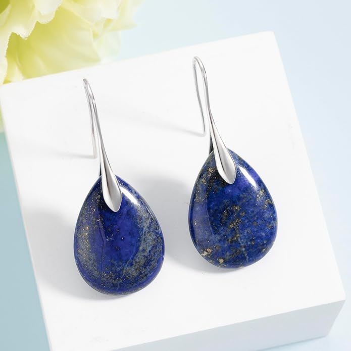 SELOVO Agate Teardrop Stone Grey Drop Earrings Fishhook Dangle Earrings for Women