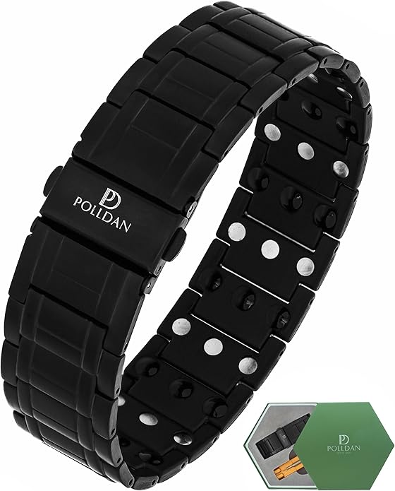 POLLDAN® 3X Power Magnetic Bracelets For Men | 6200 Gauss Strength Mens Titanium Bracelet with Fold-Over Clasp, Adjustable Length, Gift Box, Sizing Tool | Innovative Magnets Alloy - Patent