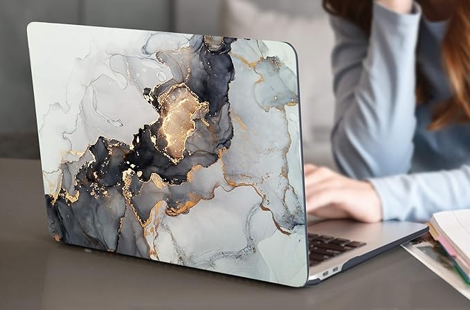 Batianda Case for MacBook Air 13 inch 2020 2019 2018 Release A2337 M1 A2179 A1932, Plastic Hard Shell +Keyboard Cover+Screen Protector for MacBook Air 13 inch Touch ID & Retina,Grey & Gold Ink