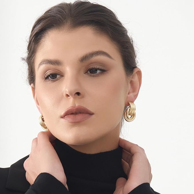 Chunky Knot Link Earrings, Twisted Circle Geometric Drop Dangle Earrings Studs, Women's Jewelry_L Size