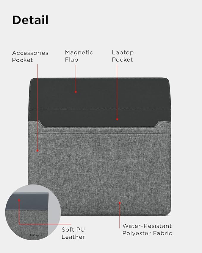 Lenovo 13/14-inch Laptop Sleeve (S100) - Ultra Thin Form-Fitting Case Compatible with MacBook Air, iPad & More – Lightweight Folder Sleeve with Accessories Pocket & Magnetic Closure