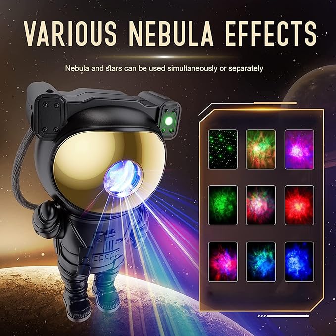 Galaxy Projector for Gaming Room Decor - Black Astronaut Star Projector, Cool Stuff for Men's Bedroom Accessories, LED Nebula Light with Remote, Christmas Gifts for Teen Boys & Gamers