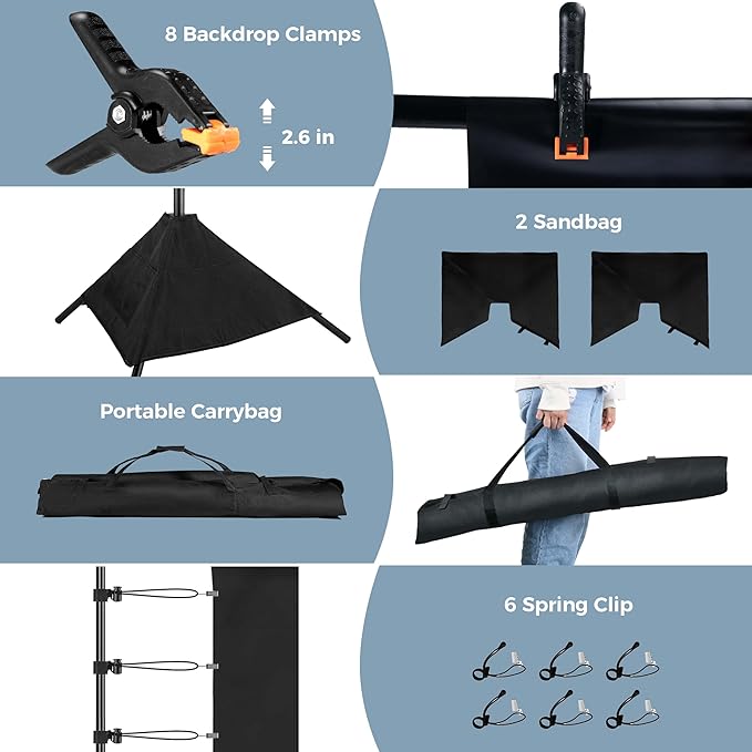 Backdrop Stand 10x7ft Adjustable Photo Backdrop Stand Kit Photography Backdrops with 4 Crossbars, Photo Studio Adjustable Background Stand for Parties/Wedding