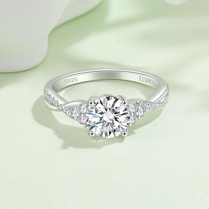 Elspeth 925 Sterling Silver Engagement Ring for Women Oval/Radiant/Pear/Princess/RoundCut Cubic Zirconia Promise Ring Size 4-10