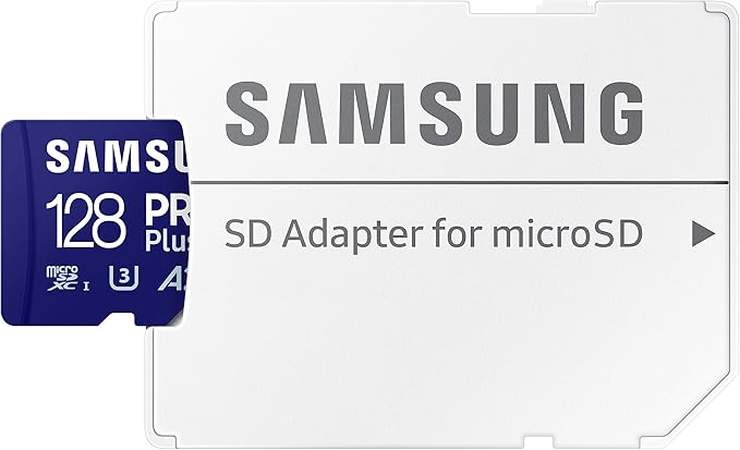 Samsung PRO Plus microSD Memory Card + Adapter, 128GB microSDXC, Up to 180 MB/s, Full HD & 4K UHD, UHS I, C10, U3, V30, A2, for Android Smartphones, Tablets, GoPRO, and DJI Drone (MB MD128SA/AM)