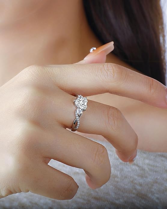 Elspeth 925 Sterling Silver Heart Engagement Ring for Women Heart Cut Cubic Zirconia Promise Ring Size 4-10