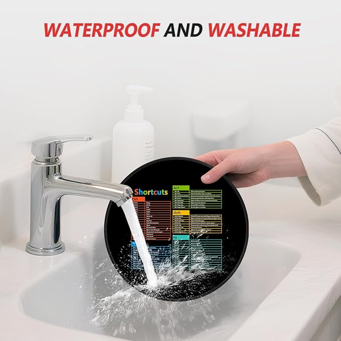 ITNRSIIET Mouse Pad Non-Slip Rubber Base Smooth Surface Stitched Edges Waterproof Durable Compatible with All Mice for Office & Gaming, Desk Accessory, Diameter 8.7 inch, WinShortcuts