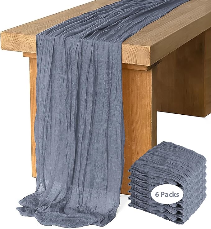 6 Pack 10 Ft Cheesecloth Table Runner Dusty Blue Gauze Long Table Runners Boho Gauze Cheese Cloth Table Runner Rustic Sheer Runner for Wedding Party Table Decor ( 35 x 120 Inch )