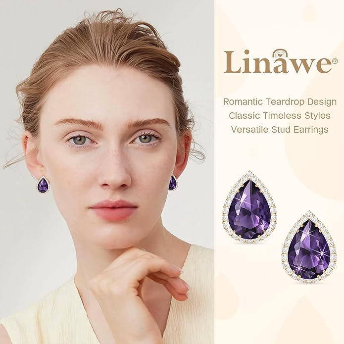 Linawe Women Stud Earrings, Teardrop Diamond Moissanite Cubic Zirconia Earrings Studs Rhinestone Jewelry Gold/Silver/Rose Gold