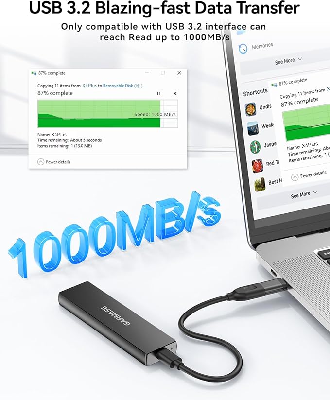 External SSD 512GB Portable SSD Speed Up to 1000MB/s USB 3.2 Gen 2, External Solid State Drives with Type-C Cable, Portable Solid State Drive for PC Mac Game Console