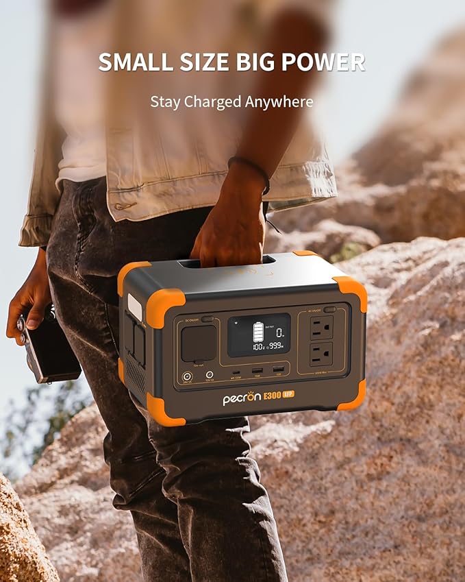 pecron Portable Power Station E300LFP, 288Wh Solar Generator, 2 Up to 600W AC Outlets Generator, LiFePO4 Battery Fast Charging, Power Station for Home Use, RV, Camping(Solar Panel Optional)